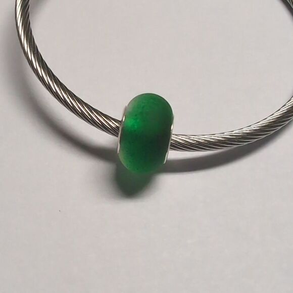 Frosted Two Tone Green and Clear Charm for Pandora Style Bracelet‎ - Picture 2 of 5